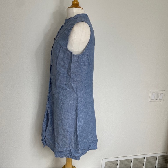 Bryn Walker Blue Chambray 100% Linen Sleeveless Button Tunic Blouse Size Medium - Picture 3 of 15